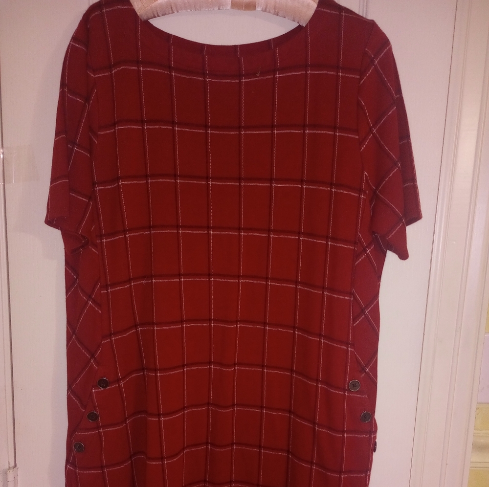 J Jill Red Knit Large Block Plaid Dress